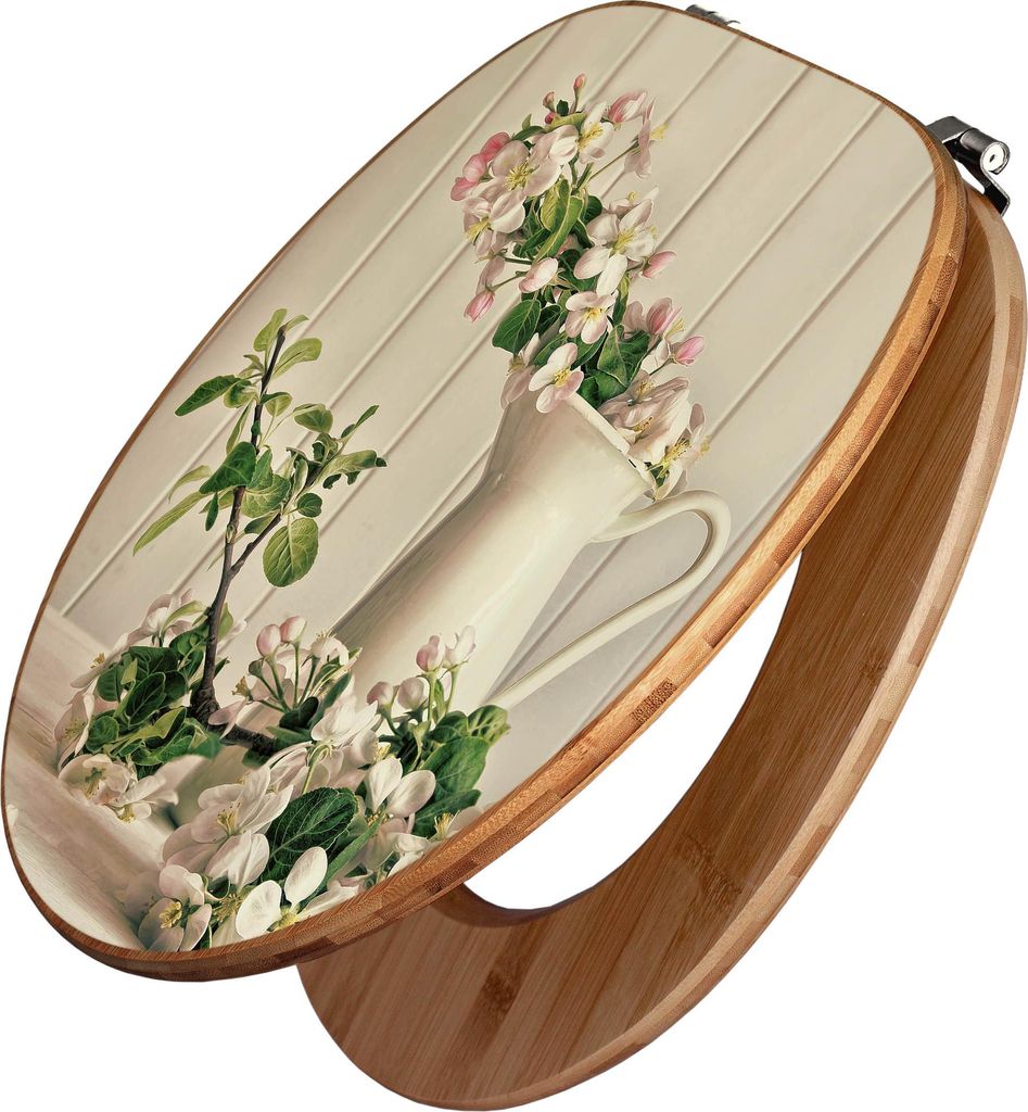 banjado Design WC Sitz Bambus 44x38x5cm - Stillleben Kirschblüten - Toilettendeckel/Toilettensitz Bambus - hochwertiger Bambus Klodeckel/WC-Sitz m...