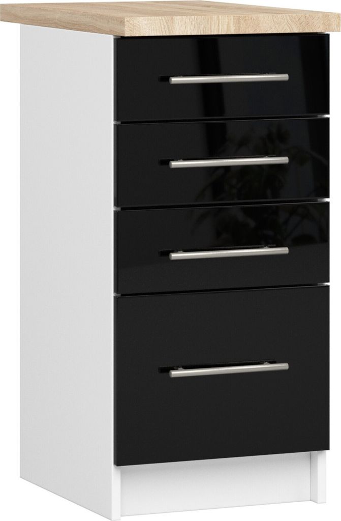 Küchenschrank AKORD OLIWIA S40 Weiß 40 cm Front Schwarz Glanz B40 x H85 x T46 cm