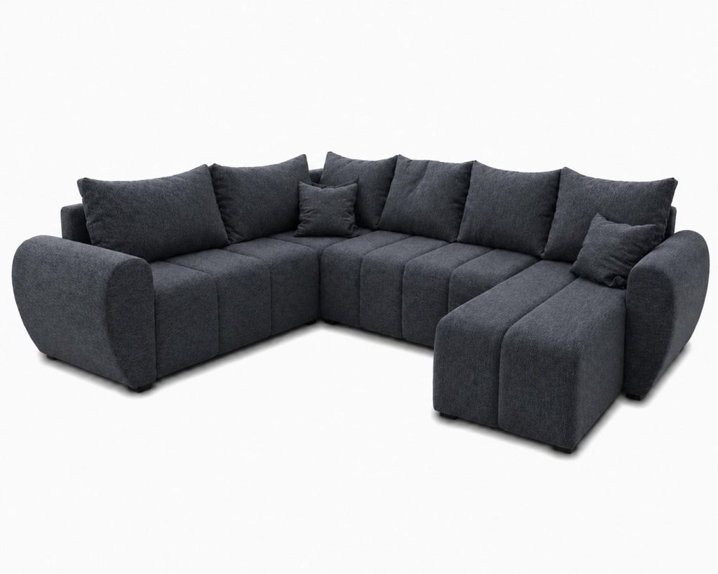 Ecksofa MOKA XL linke Seite mit Schlaffunktion L-Form, Sofa mit Bettkasten, Wohnzimmersofa, Couch, Bettsofa, Couchgarnitur – Dunkelgrau Paros 06