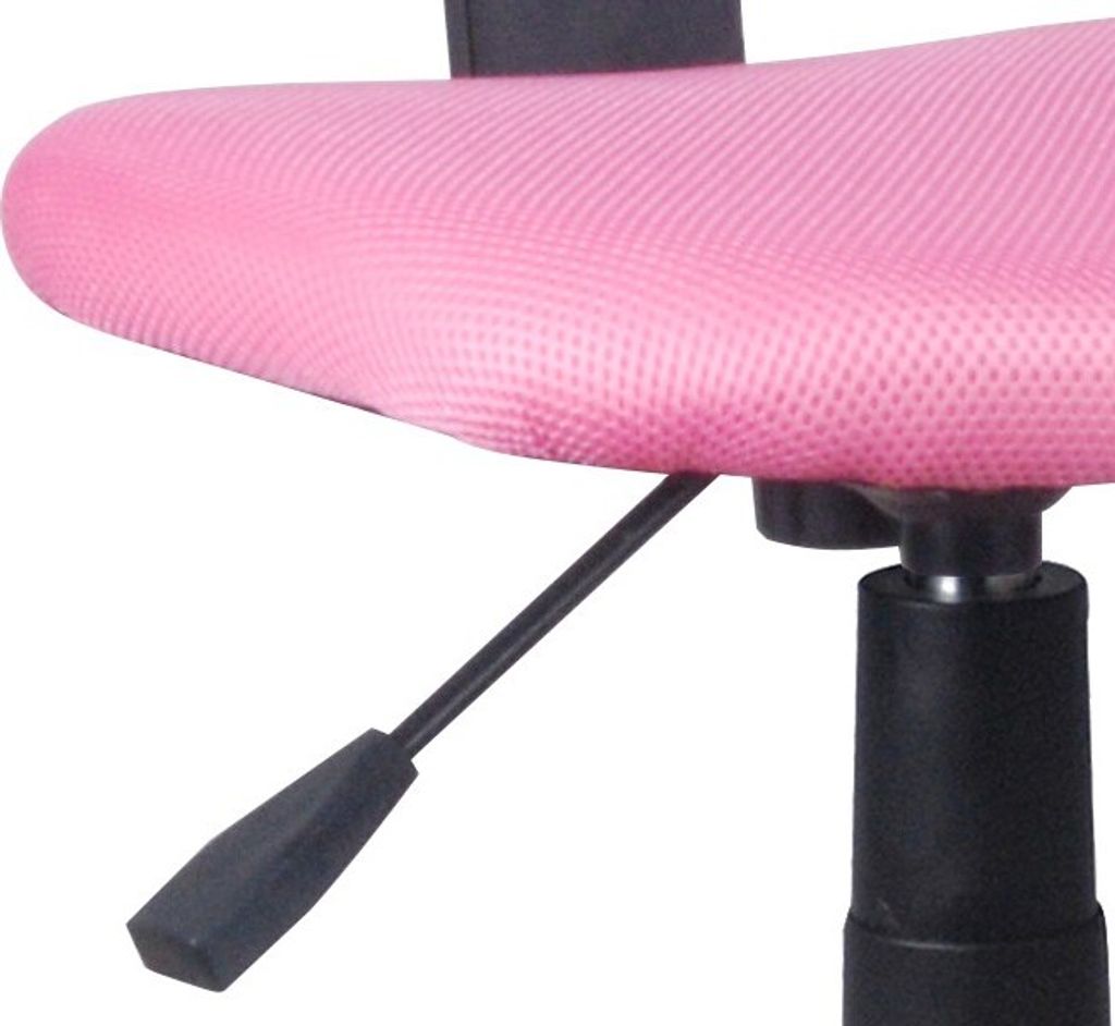 Close-up of a pink office chair seat.