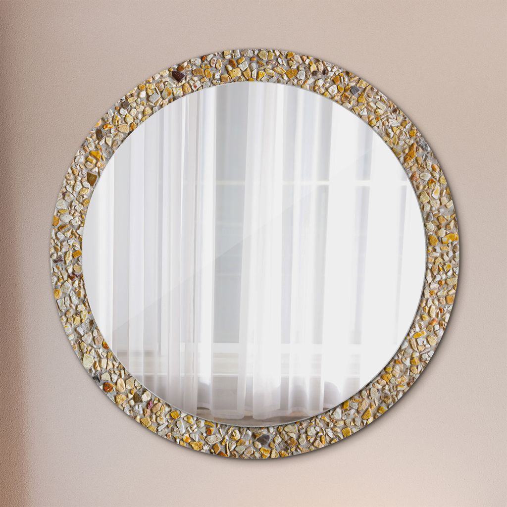 Dekospiegel – Hängespiegel Wandspiegel Spiegel mit Aufdruck – Spiegel – Schlafzimmer - Terrazzo Muster - Rund: Ø90cm