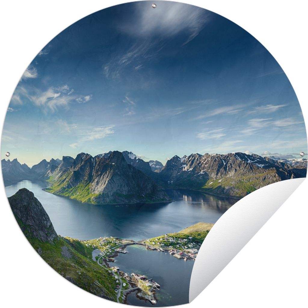 MuchoWow Gartenposter Outdoor-Poster Rund Panoramablick Lofoten Norwegen Ø 90 cm Gartendeko Rundes Poster draußen