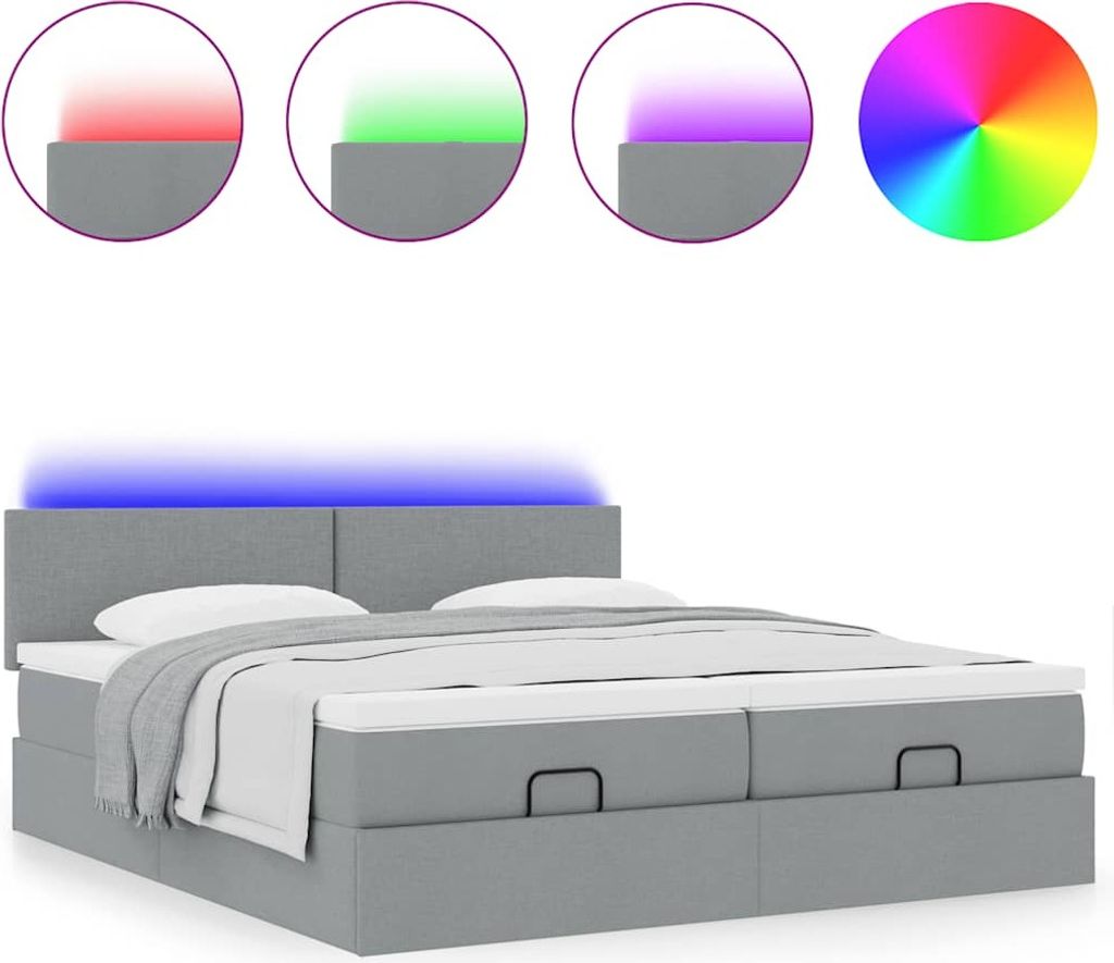 "WINTER SALE"Ottoman-Bett Modernes/Doppelbett - Polsterbett Erwachsene/r /Kind - mit Matratzen & LEDs - Hellgrau 200x200cm Stoff - Klassische Bette...