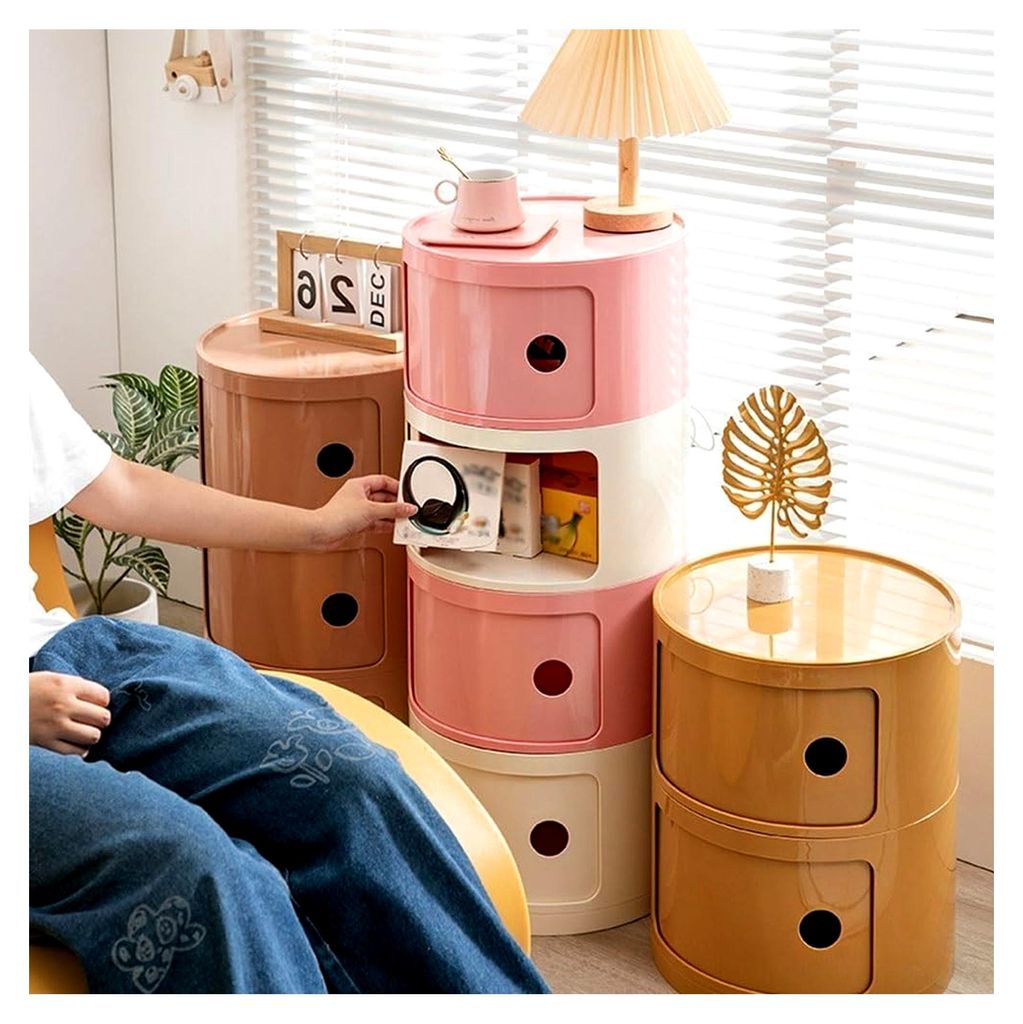Componibili Nachttisch Rund mit Schublade | Runder Badezimmerschrank Schmal Eckregal Beistelltisch mit Schiebetür, Sofa Tisch Moderner Side-Table ...