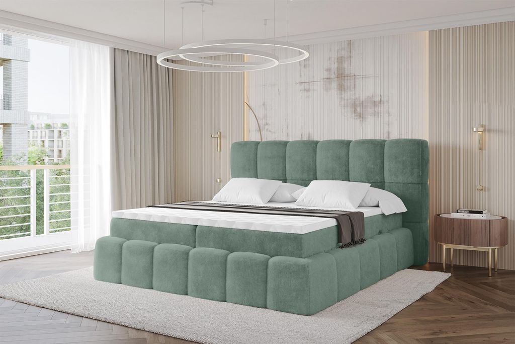 ALTDECOR Boxspringbett mit Matratze und Lattenrost, Topper, Polsterbett mit Bettkasten, Bett mit Stauraum H4-Matratze, Doppelbett, Boxbett - AURI -...