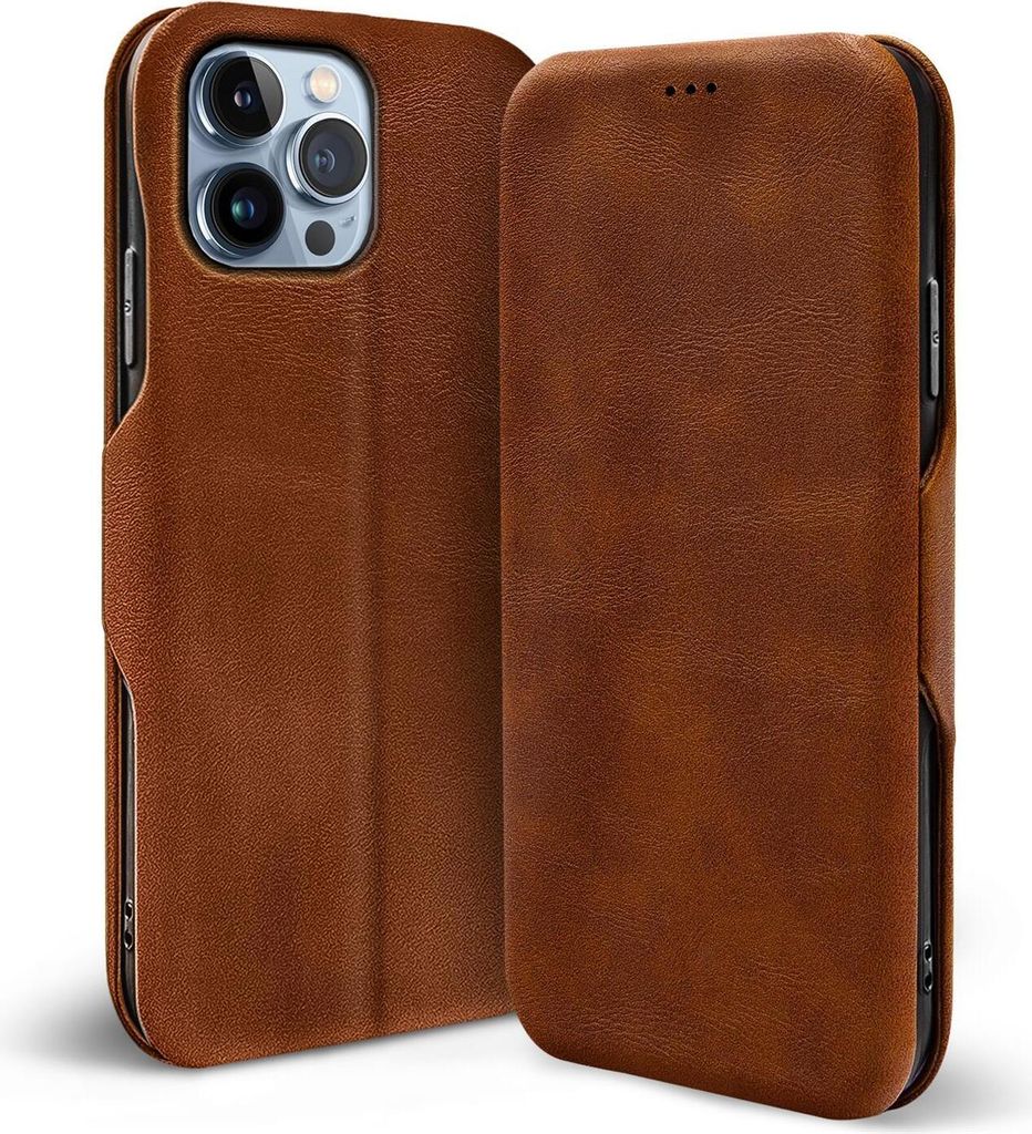 Conie Retro Klapp Tasche für iPhone 14 Pro Kartenfach Hülle Rundumschutz in Braun