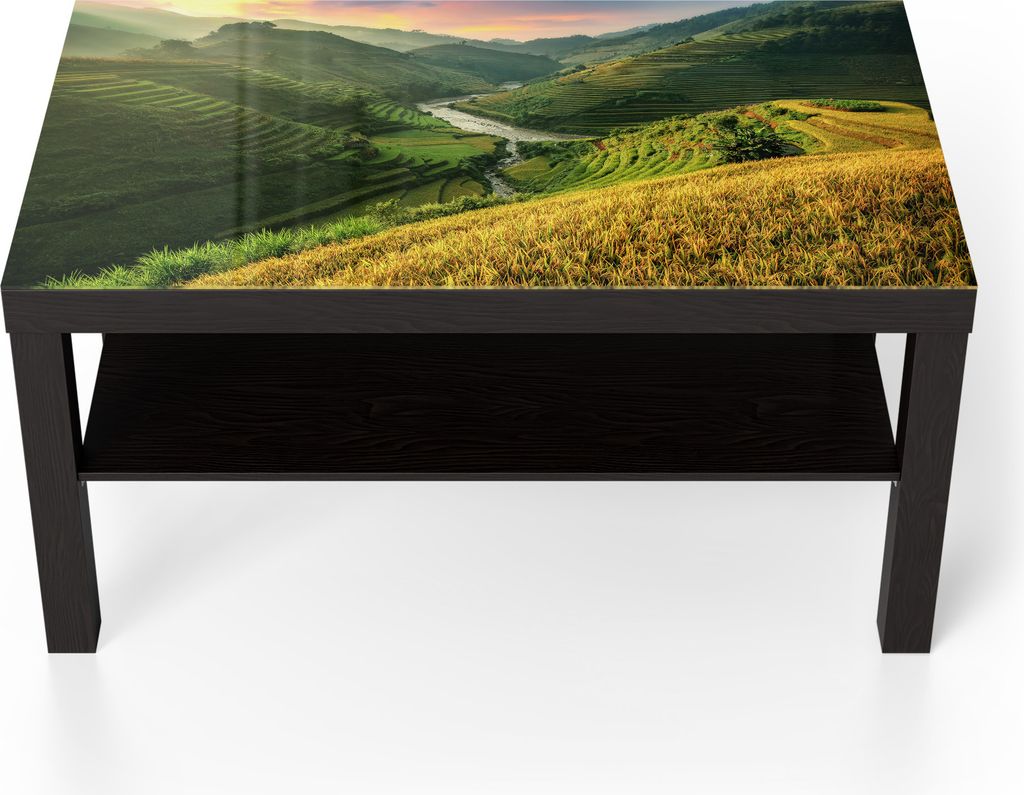 DEQORI Couchtisch 90x55 cm Schwarz 'Glänzende Terrassenfelder' Glas Beistelltisch Glastisch modern
