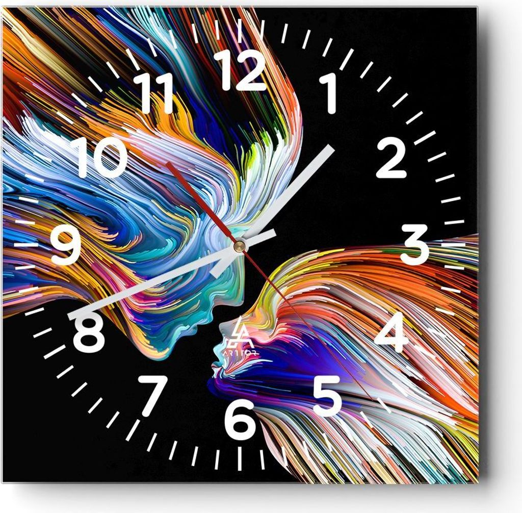 Wanduhr - Quadrat - Glasuhr - Abstraktion modern - 40x40cm - Schleichendes Uhrwerk - Lautlos - zum Aufhängen bereit - Dekoration Modern - Wanddeko...