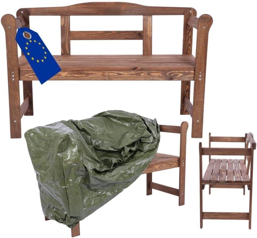 MODO24 Gartenbank Holz, 2-Sitzer, Schutzhülle PVC, Friesenbank, Parkbank, Massivholz, 46x118x78 cm, Braun Imprägniert, G01