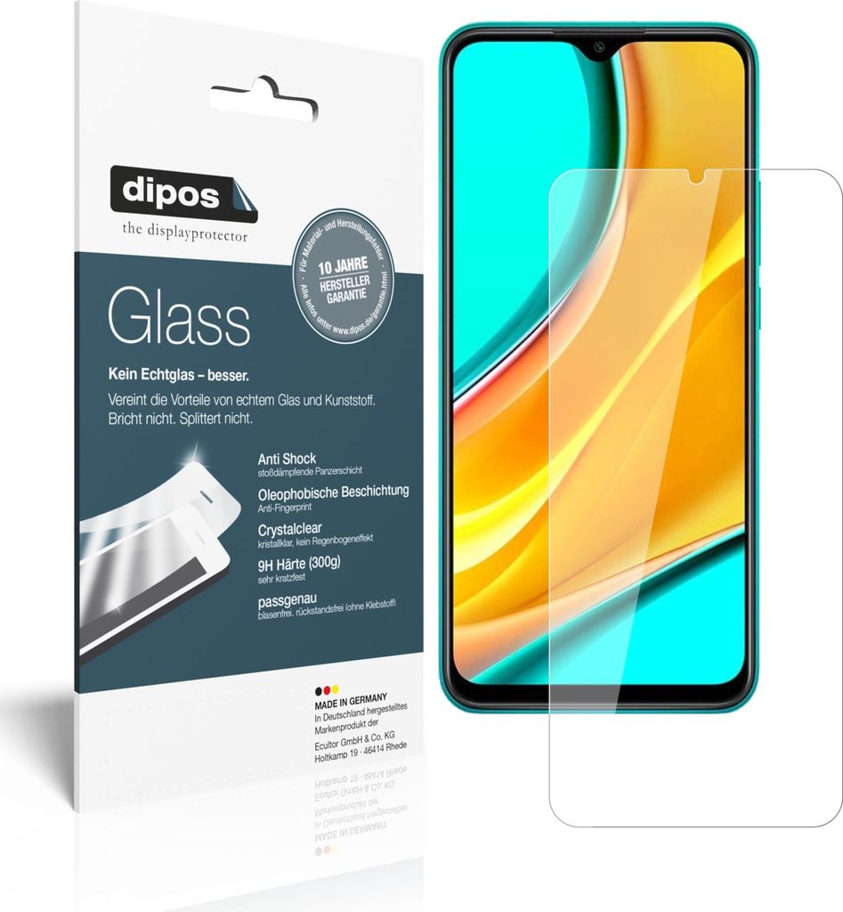 1x Schutzfolie für Xiaomi Redmi 9 - Anti-Shock 9H Folie dipos Glass Kunststoffglas