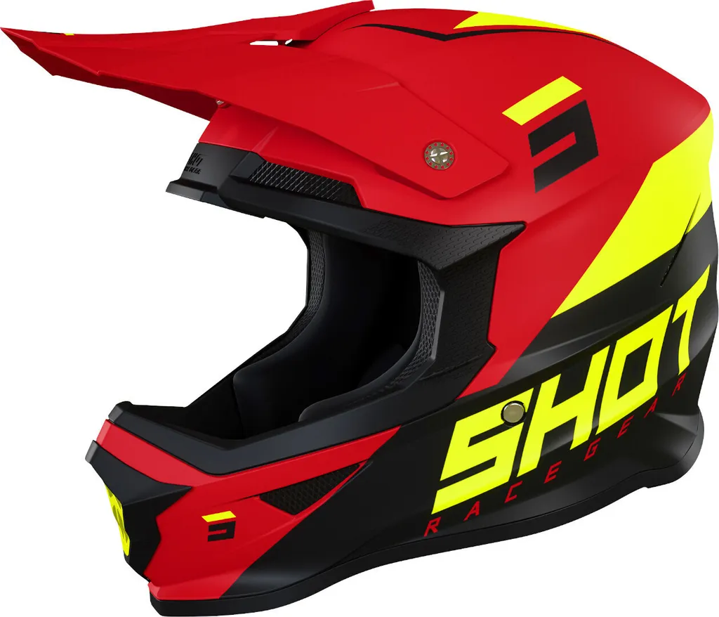 Casque Motocross Shot Furious Chase Rouge et Jaune Taille XL 61-62cm