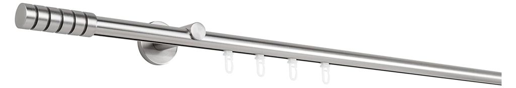 Gardinenstange nach Maß Innenlauf 20mm Rille 1-lauf Vorhangstange Wandträger 6,5cm Stilgarnitur Gleiter für Vorhänge Edelstahl-Optik 180cm
