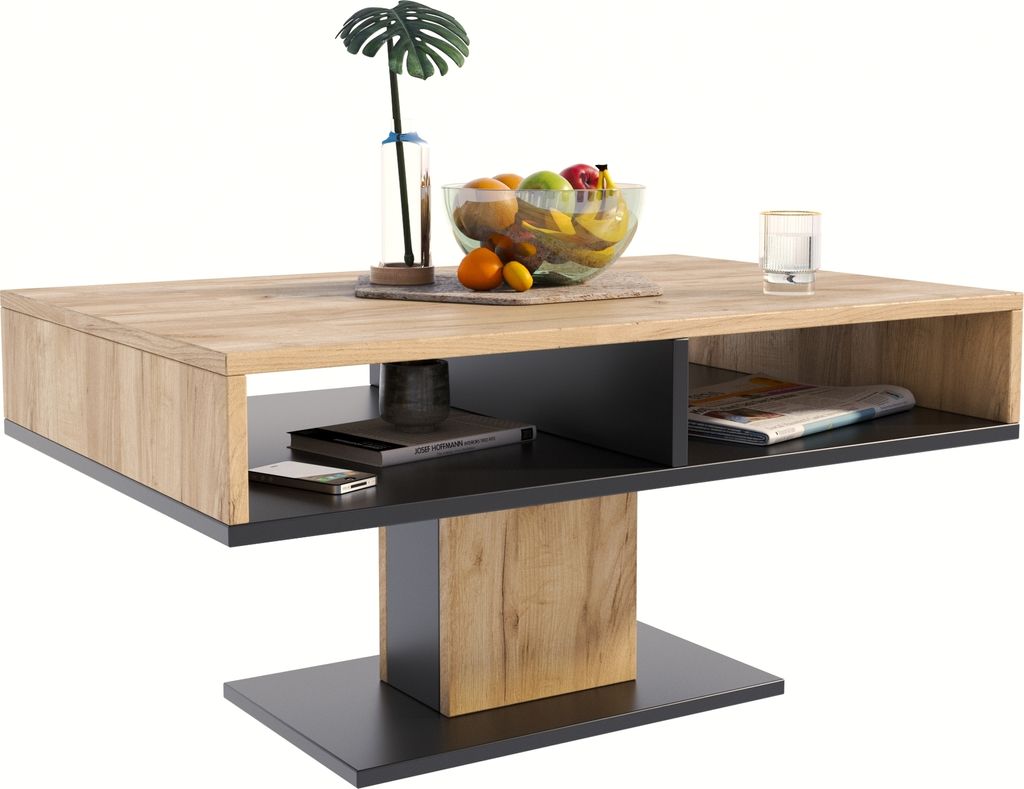 MATKAM Couchtisch INES, H50 x B100 x T50 cm, offene Ablage unter der Tischplatte, Stilvolles Design und Funktionalität (Artisan Eiche-Schwarz)