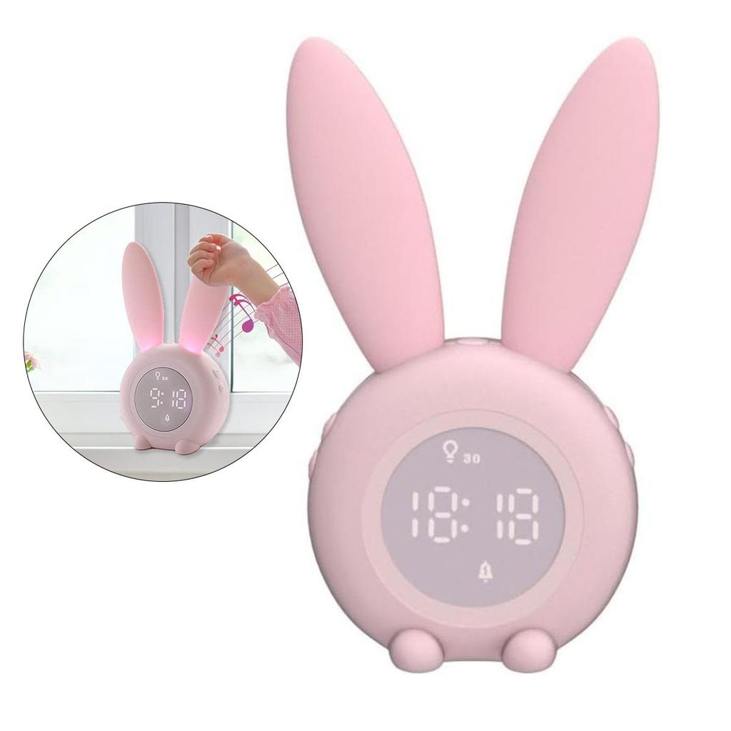 Nachtlicht,Kinder Wecker, mit niedlicher rosa Hasen, Snooze Produktbild 