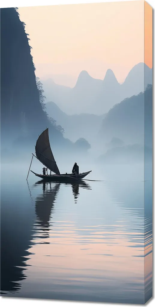 Toile panoramique 50 x 100 cm Tableau bleu Voyage solitaire