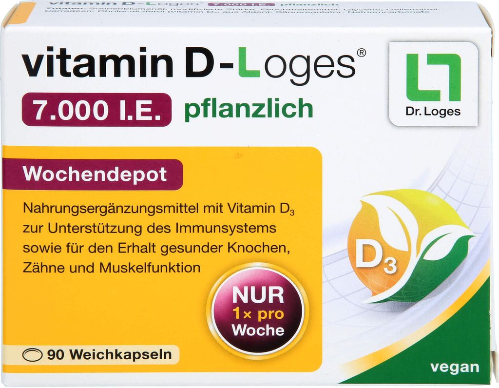 vitamin D-Loges 7.000 I.E. pflanzlich Wochendepot Weichkapseln zur Unterstützung des Immunsystems, 90 St. Kapseln
