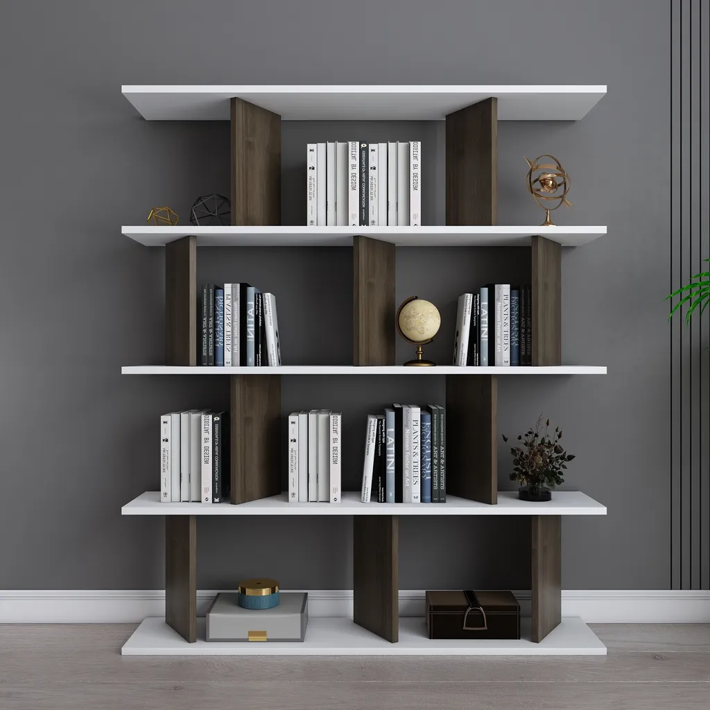 Bibliothèque pour Bureau ou Salon - Meuble de Rangement Blanc et Bois