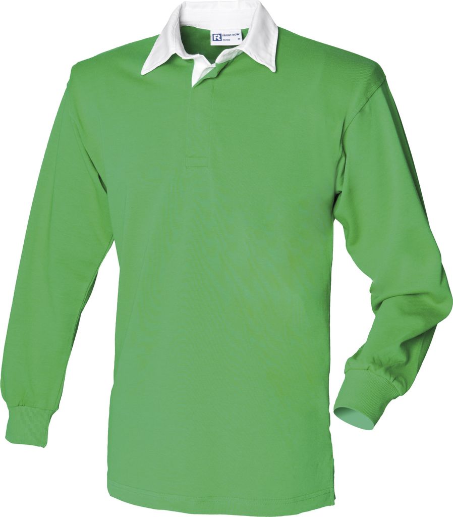 Front Row Herren Polo-Shirt, Langarm RW478 (M) (Hellgrün/Weiß)