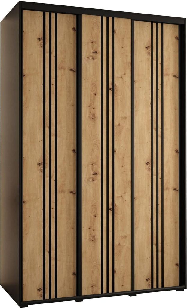 MEBLE KRYSPOL Cannes 6 Schrank mit 3 Schiebetüren - 205,2x160x60 cm - Schwarz Artisan Schwarz