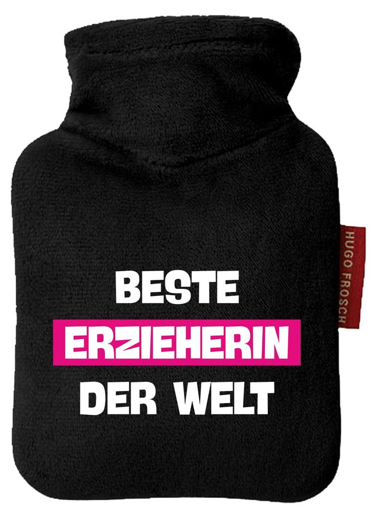 Huuraa Mini-Wärmflasche Beste Erzieherin der Welt 0,2 Liter Black Mini Veloursbezug Taschenwärmer Geschenkidee