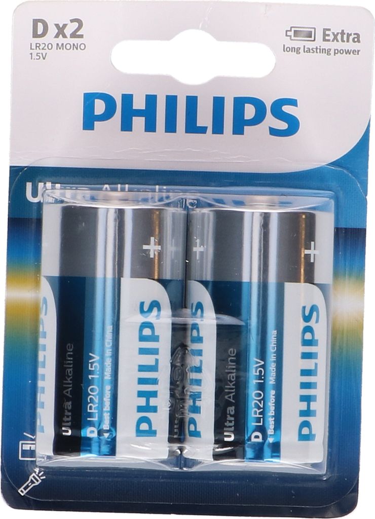 PHILIPS D-Batterien 2 Stück - LR20 - Alkaline-Batterien - Lebensdauer bis zu 5 Jahren - 1,5 V