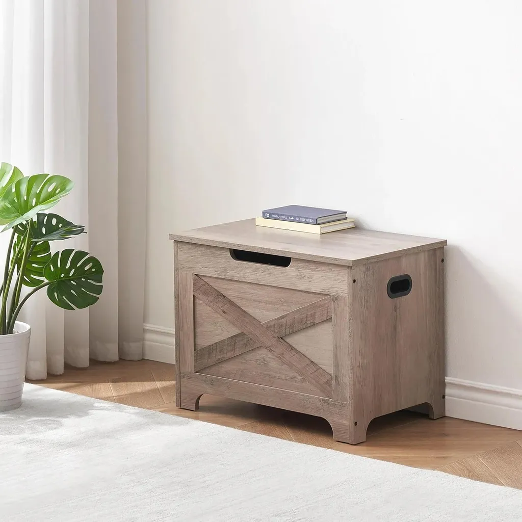 Coffre à jouets en bois gris aspect vieilli, banc coffre multifonction - 8