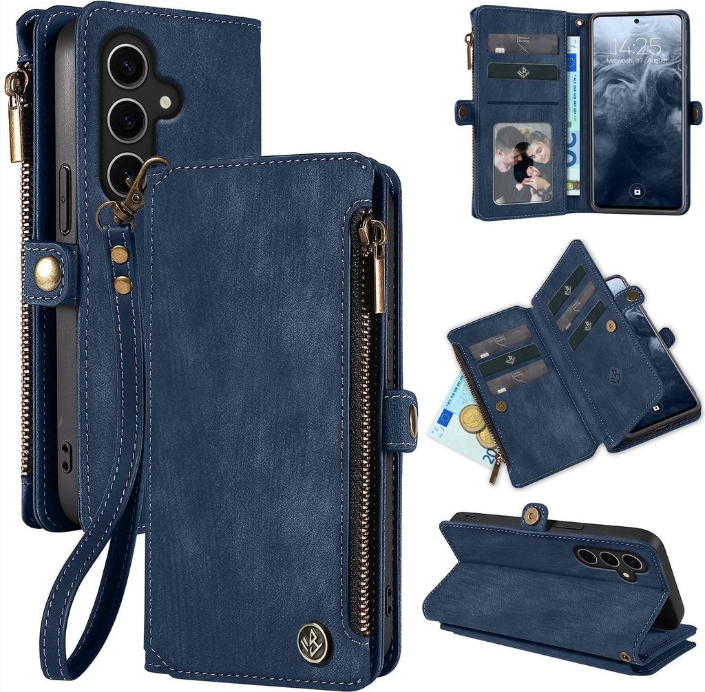 Handy Hülle für Samsung Galaxy S24 FE Geldbeutel Geldbörse RFID Schutz Klapphülle Cover Schutzhülle Wallet Farbe: Blau