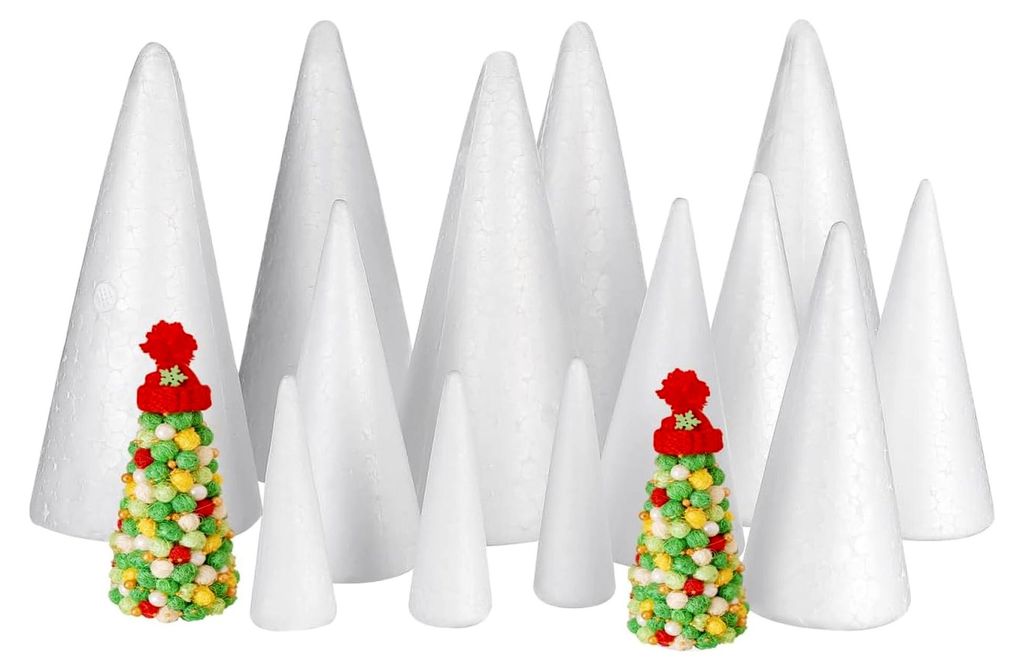 Weihnachtsbaumschmuck Bastel-Schaumstoff-Kegel : 15Stücke Teiliges DIY Schaumkegel für Weihnachten Kindergarten und Bastelprojekte Weiße Dekor...