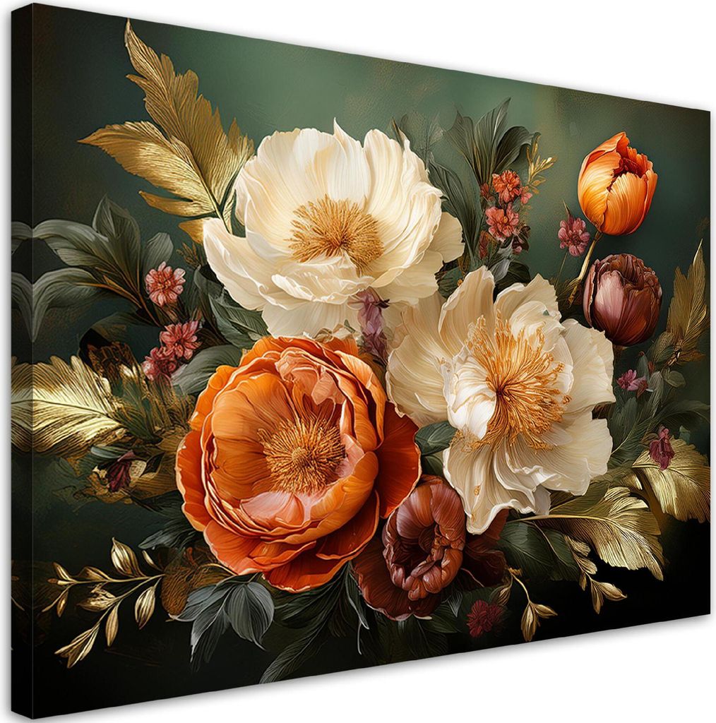 Leinwandbild Blumen Blätter Retro 120x80 Feeby Grün bild für die wand bereit zum aufhängen