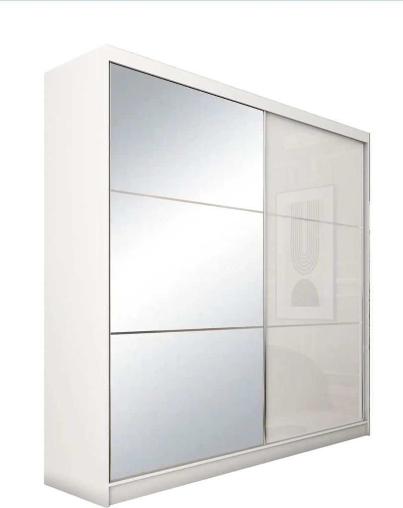Schrank mit Schwebetüren VIVA 200cm - Kleiderschrank mit Schubkasteneinsätze & Kleiderstangen (Weiß)