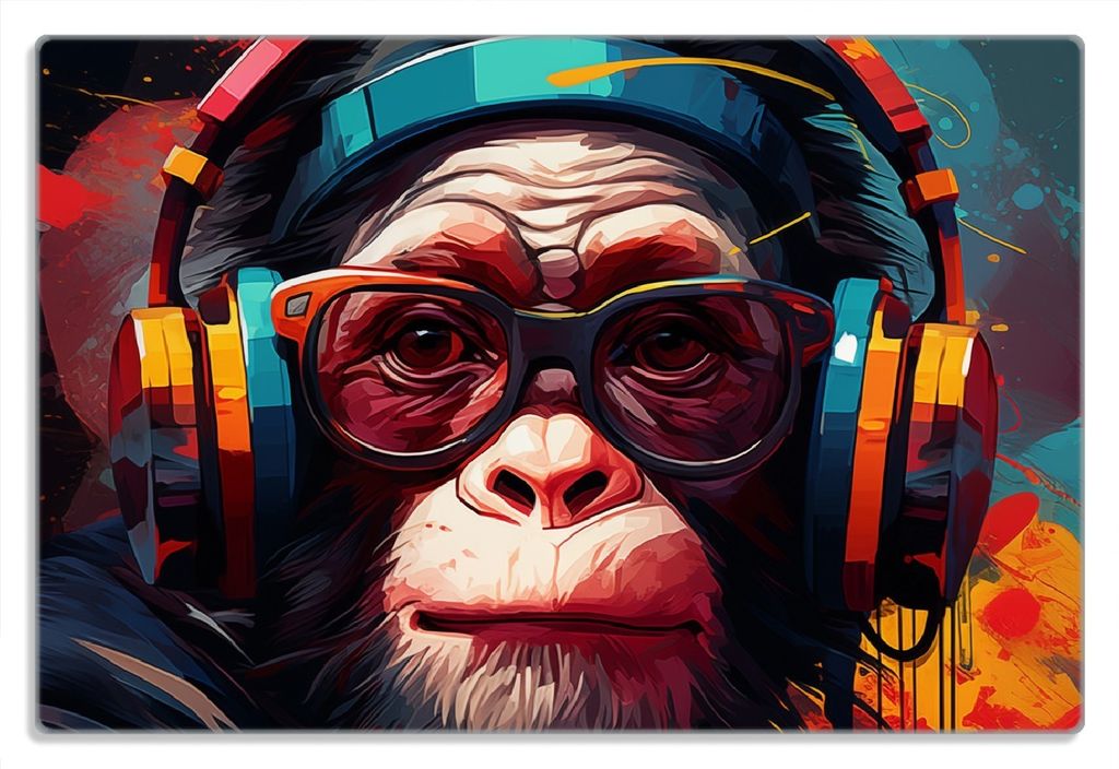 Wallario Frühstücksbrettchen aus Glas 20 x 30 cm mit rutschfesten Füßen, Motiv Chimp - Musik