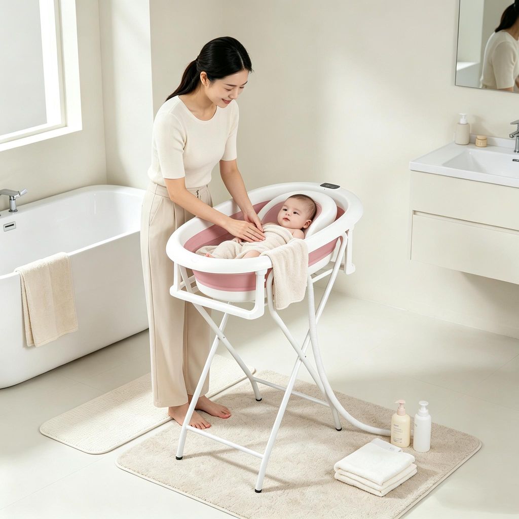 Babybadewanne mit Gestell,XL Baby Badewanne Faltbar mit Produktbild 