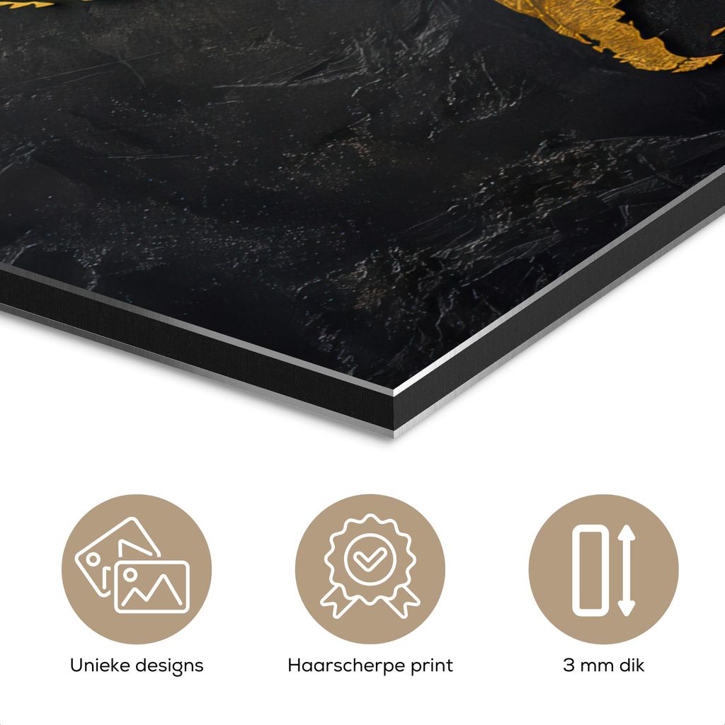 MuchoWow Wanddekoration Metall Metallbild Wandkunst 90x60 cm Weltkarte - Gold - Stein MuchoWow Aluminium Gemälde - Wandbilder