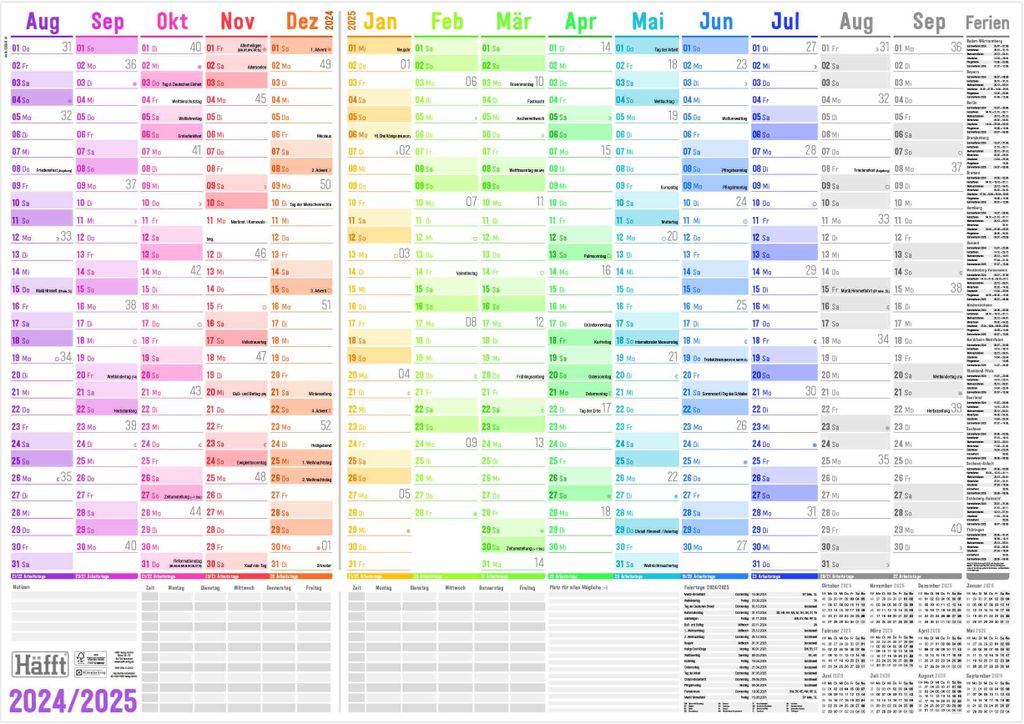 Häfft® Verlag Monats-Wandkalender Rainbow 2024/2025 Produktbild 