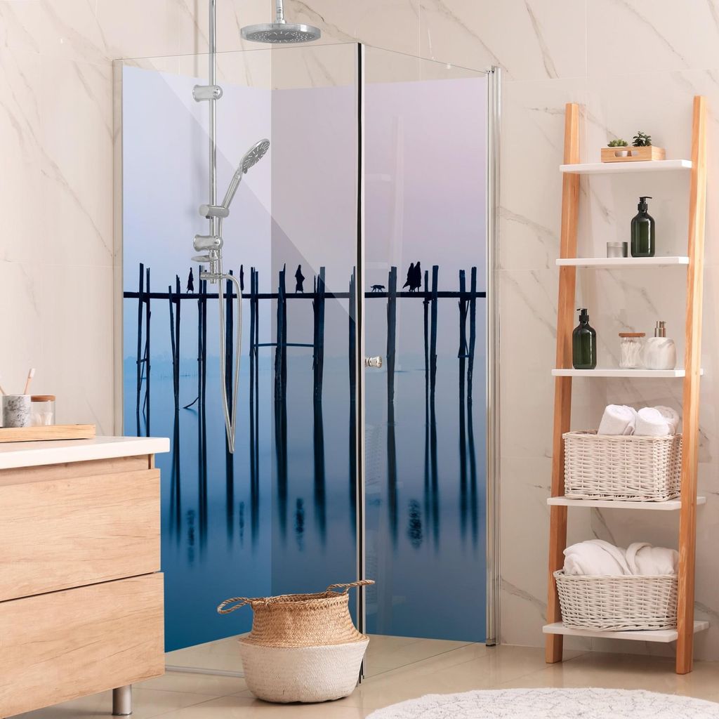 Duschrückwand Natur selbstklebend - 0.61 mm Wandpaneel wasserfest Asien pastell Motiv Badrückwand fugenlos Premium matt 110x210 cm