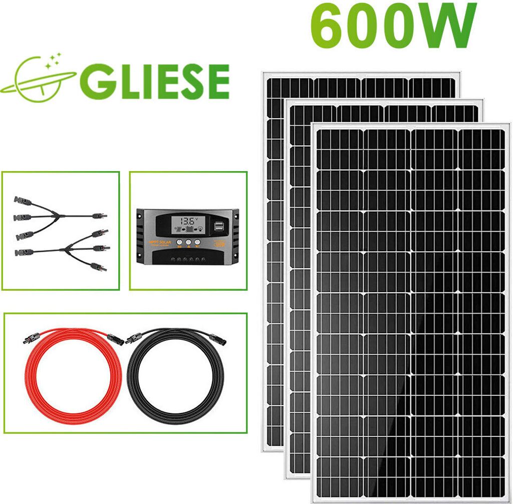600W 12V Monokristallin Solarmodul Solarpanel PV Solaranlage Hohe Umwandlungsrate für Zuhause Wohnmobil Garten Balkon