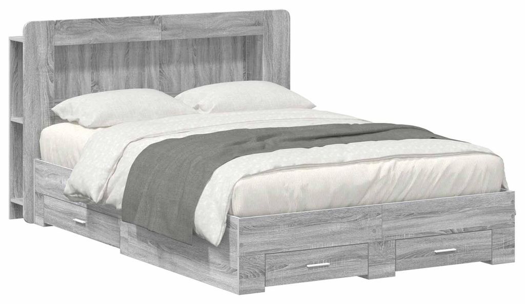 vidaXL Bettgestell mit Stauraum Grau Sonoma 160 x 200 cm Holzwerkstoff