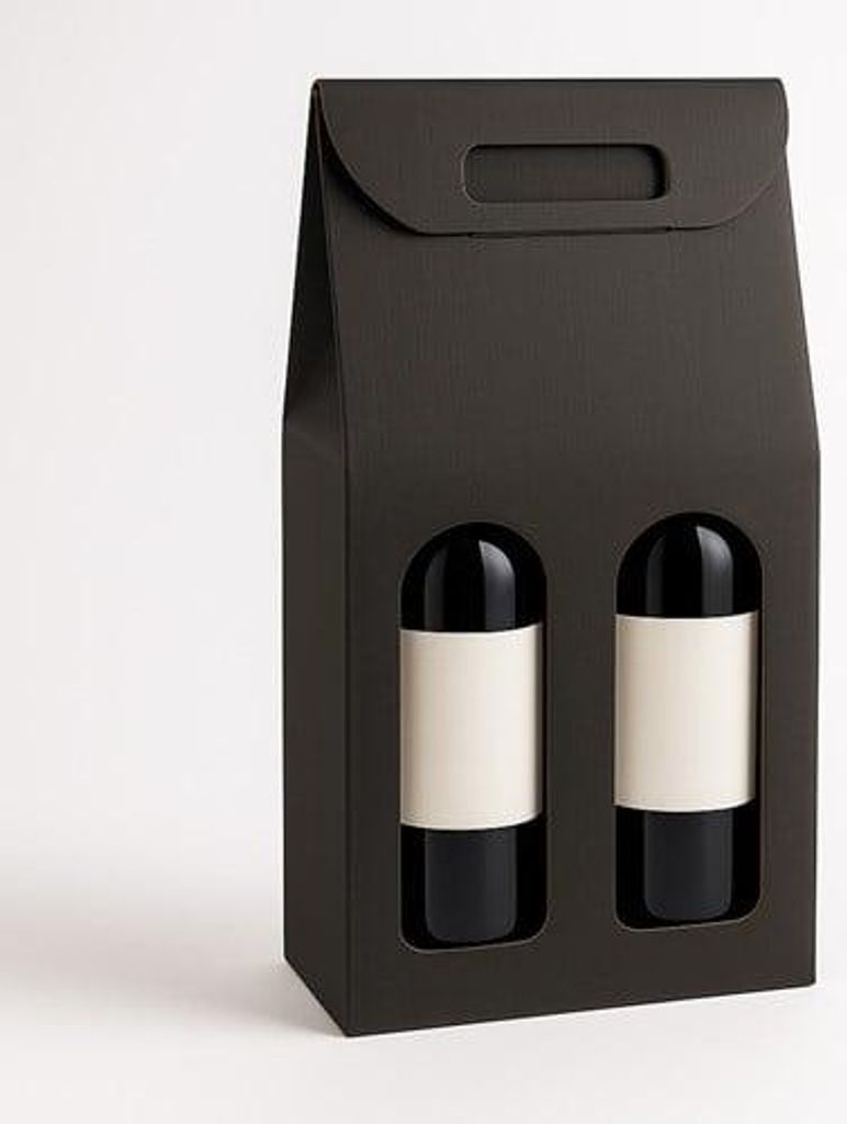 Dekorative Geschenkbox K-872 für zwei Flaschen Wein, schwarz
