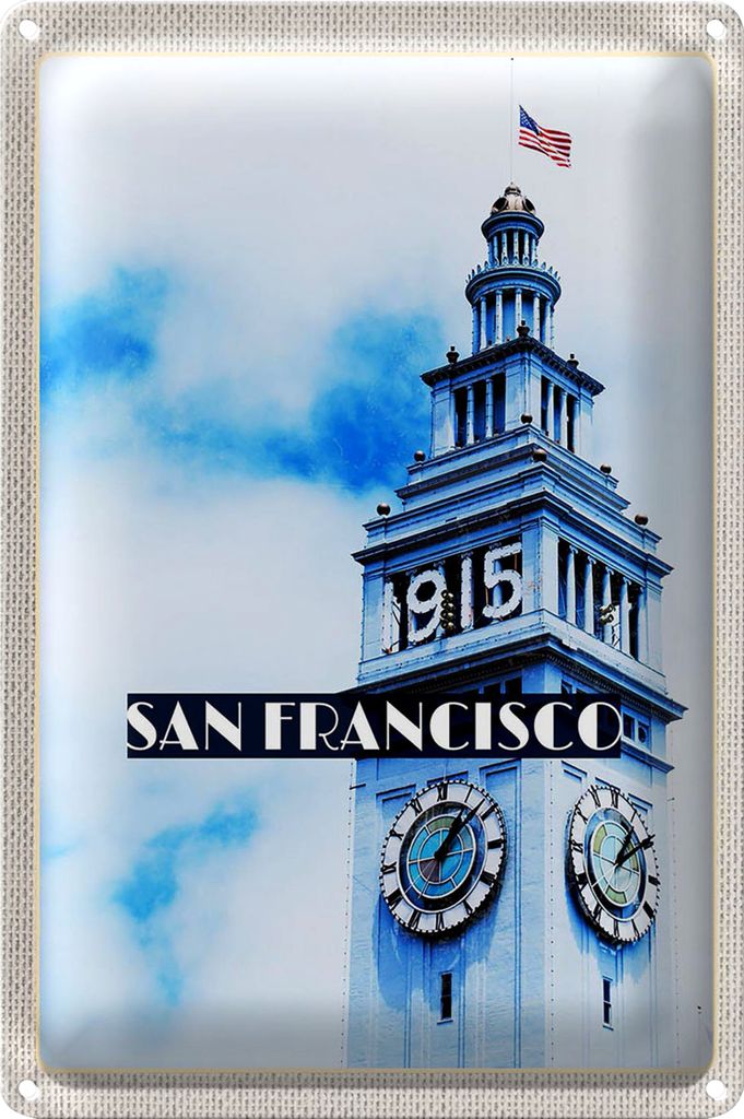 Blechschild Reise 40x30cm San Francisco Gebäude USA Flagge Turm
