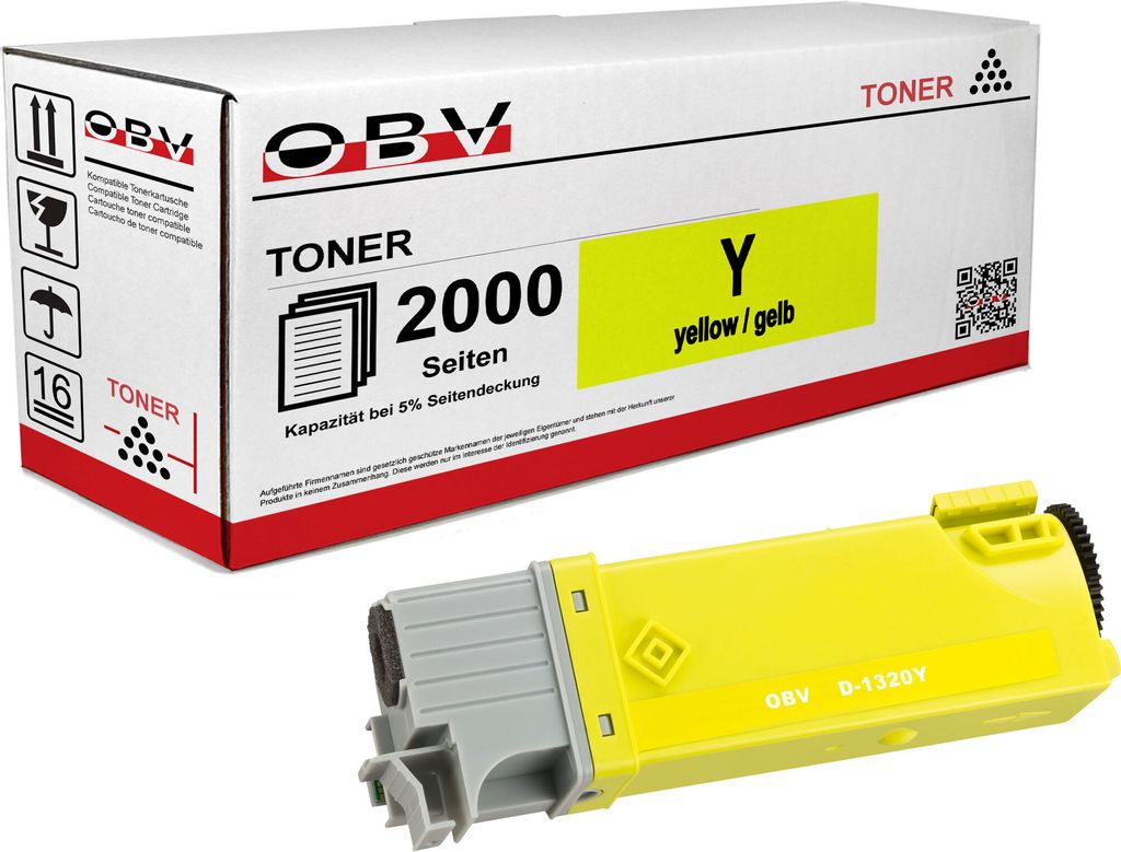 OBV Kompatibel 593-10260 PN124 Toner passend für Dell 1320c 1320cn 2130cn 2135cn - gelb 2000 Seiten