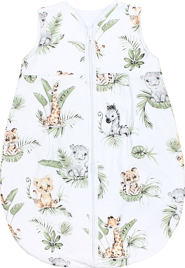 TupTam Baby Sommer Schlafsack 0.5 TOG aus en Materialien, Farbe: Safari / Löwe / Braun / Blätter / Grün, Größe: 80-86