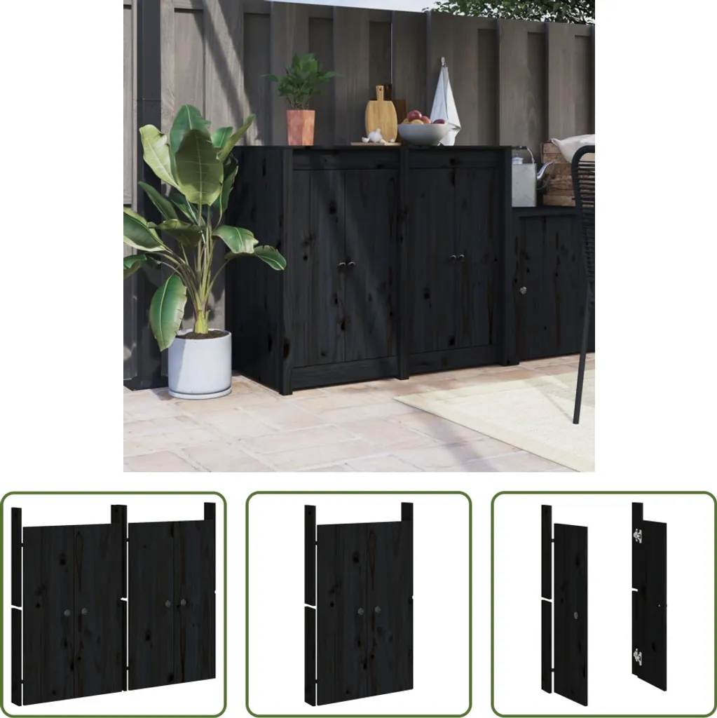 The Living Store Ante per cucina da esterno 2 pezzi nero 50x9x82 cm in legno di pino