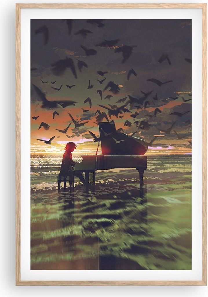 Gerahmtes Poster - Rahmen in heller Eiche - Klaviermusik - 61x91,5 cm - Wand Bild - Wanddeko - Wandbilder - Kunstposter - Wandposter - Bilderrahmen...