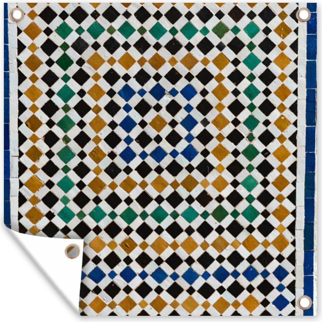 MuchoWow 100x100 cm Outdoor-Poster Gartendeko Sichtschutz Garten Poster für den Garten Ein marokkanisches Mosaik, das wie eine Art Labyrinth au...
