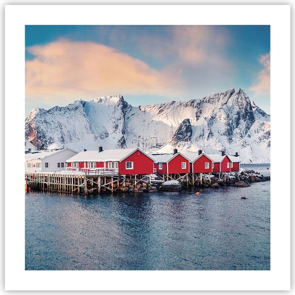 Poster - Poster ohne Rahmen - Lofoten Dorf Angeln - 50x50 cm - Wand Bild - Wanddeko - Wandbilder - Kunstposter - Wandposter - Bilder - Kunstdruck -...