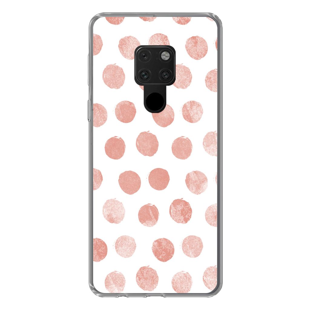 MuchoWow Handyhülle Schutzhülle Hülle für Huawei P40 Lite Polka dots - Rosa - Weiß Silikon Softcase Handy Hülle - Handy