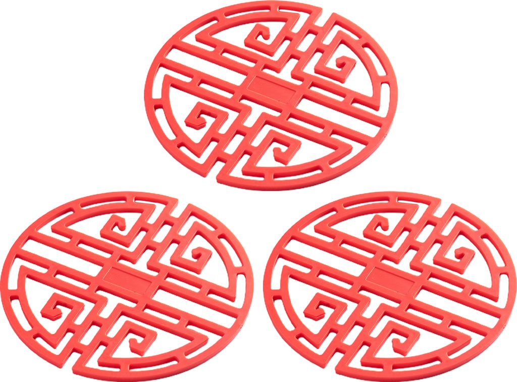 3pcs/Set Drink Coaster ausgehöhlte Hitze Isolierung Silikon Klassische chinesische Tischtisch-Tischemat für Küche-Rot