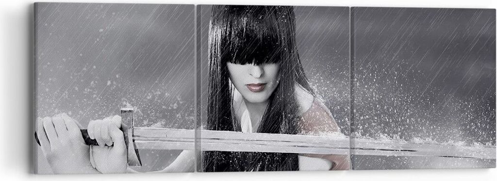 Bild auf Leinwand - Leinwandbild - Frau Aggression Schwert - 90x30cm - Wand Bild - Wanddeko - Leinwanddruck - Bilder - Kunstdruck - Wanddekoration ...