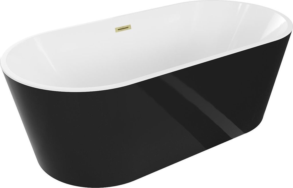 Mexen Luna freistehende Badewanne 140 x 75 cm, weiß/schwarz, Überlauf gold gebürstet - 52031407575-55