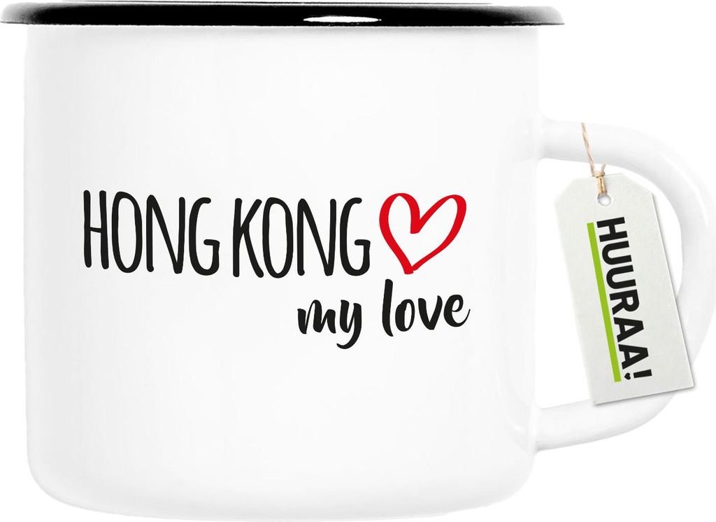 Huuraa Emaille Tasse Hong Kong my love 300ml Vintage Campingbecher Geschenkidee